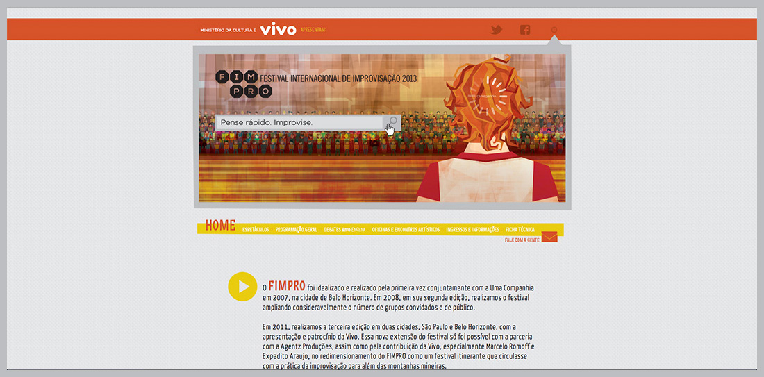 Popcorn Comunicação FIMPRO Festival Internacional de Improvisação 2013 site publicidade desenho design layout