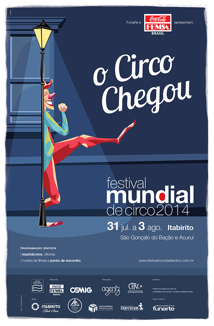 Popcorn Comunicação Festival Mundial de Circo 2014 cartaz campanha publicidade desenho design palhaço
